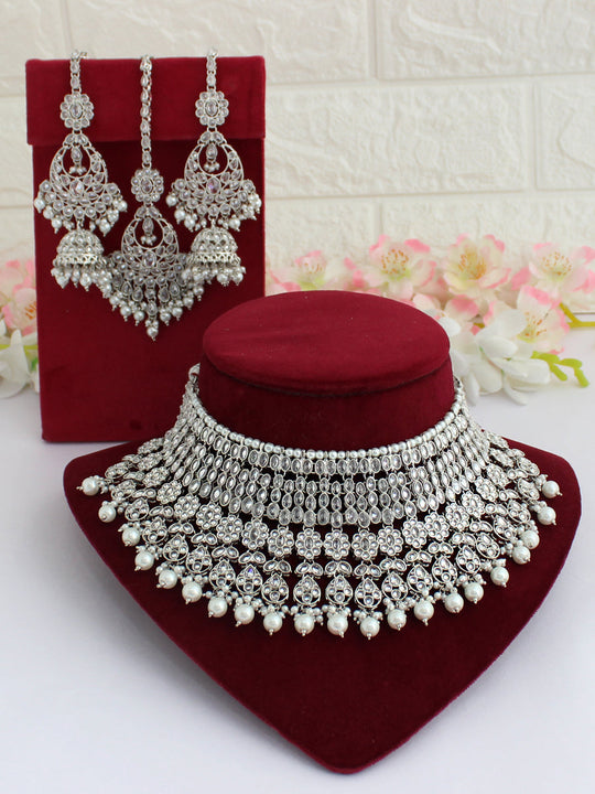 Mitakshi Necklace Set-Silver