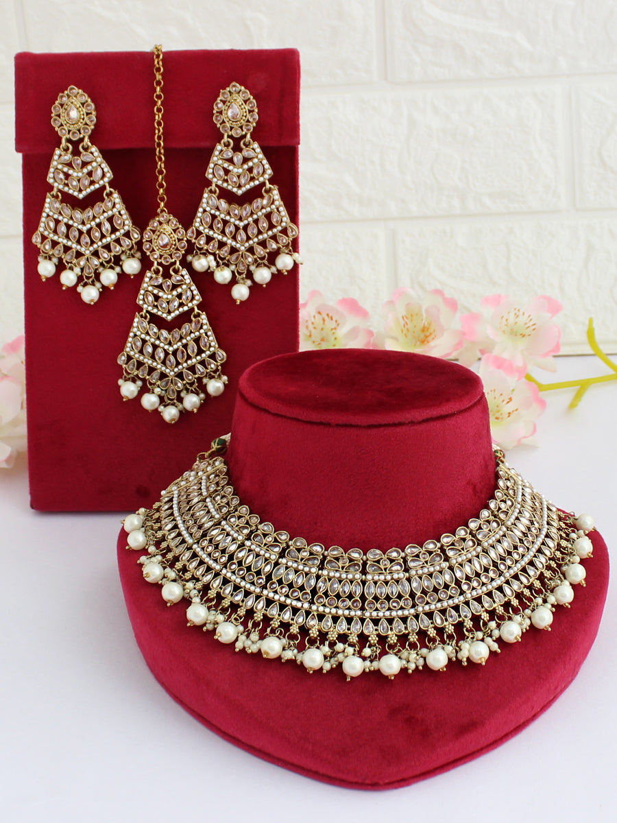 Megha Necklace Set-Golden