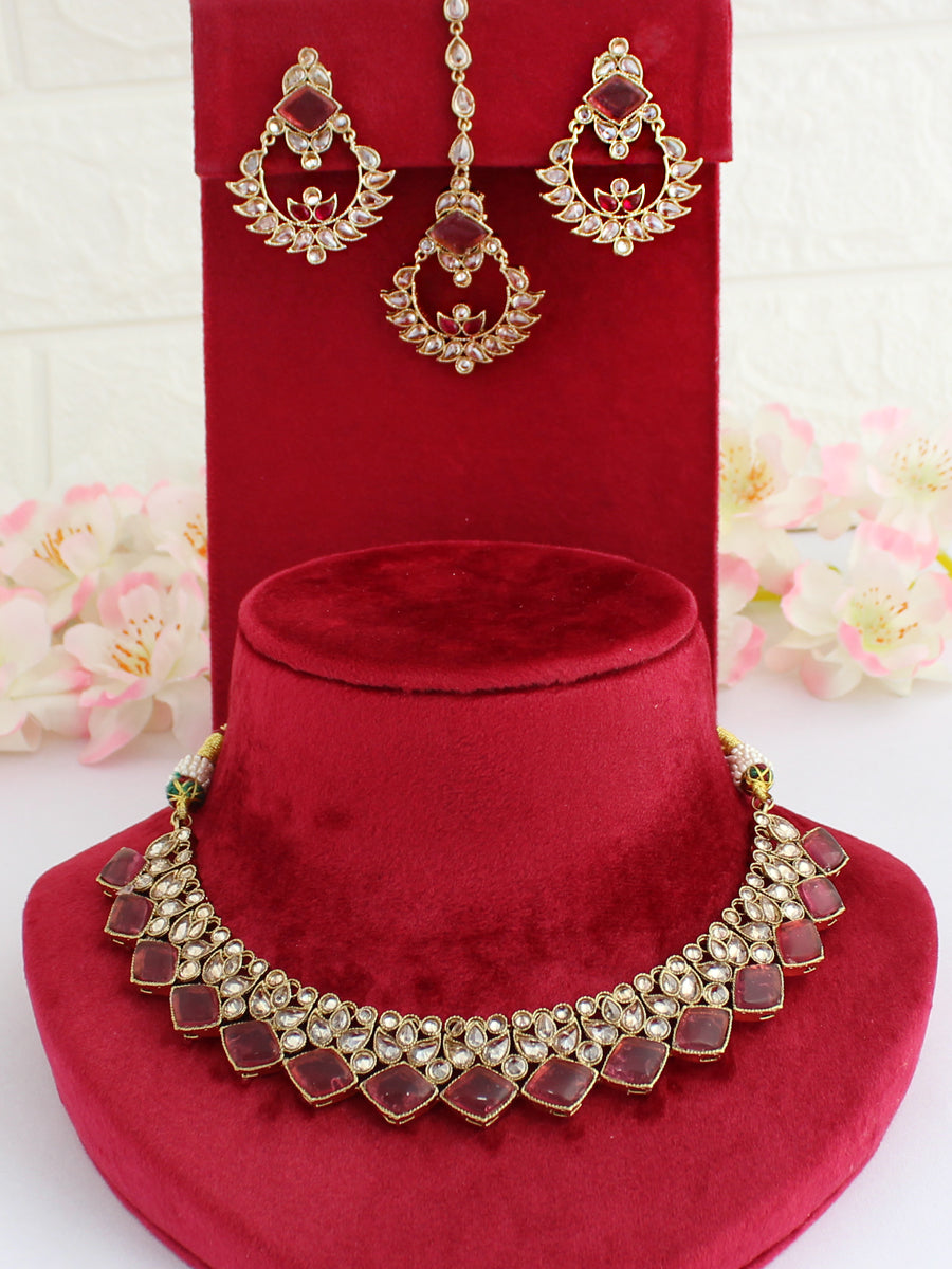 Saba Necklace Set-Hot Pink