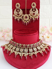 Rubina Choker Necklace Set-Pink