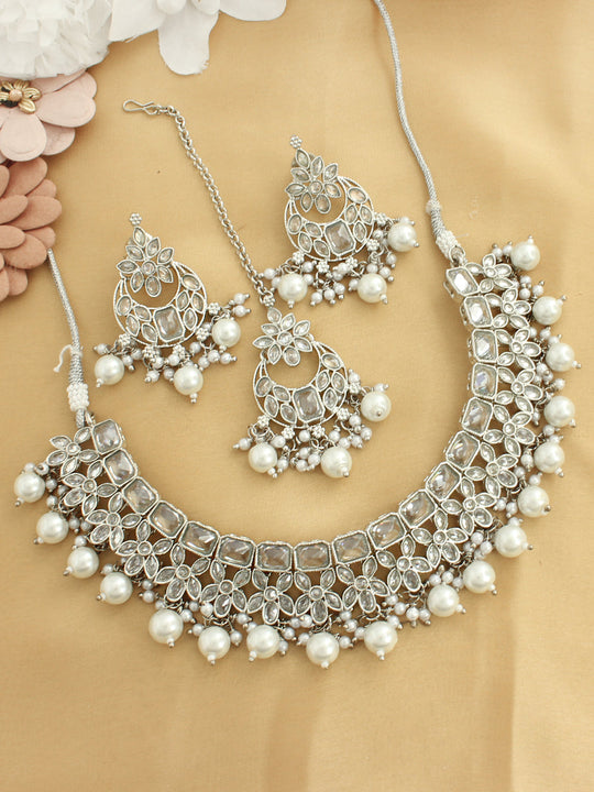 Amayra Bib Necklace Set-Silver