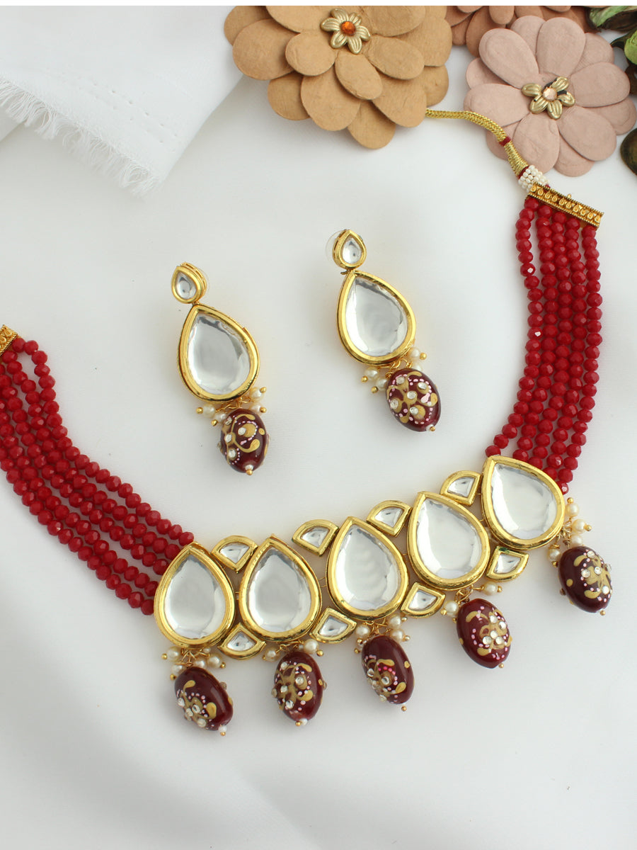 Sumbul Necklace Set-Maroon