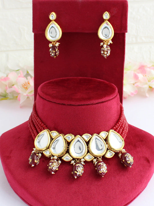 Sumbul Necklace Set-Maroon