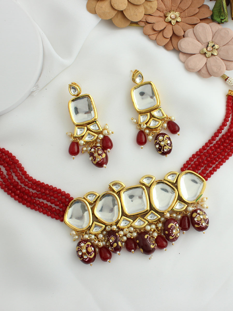 Sajida Necklace Set-Maroon