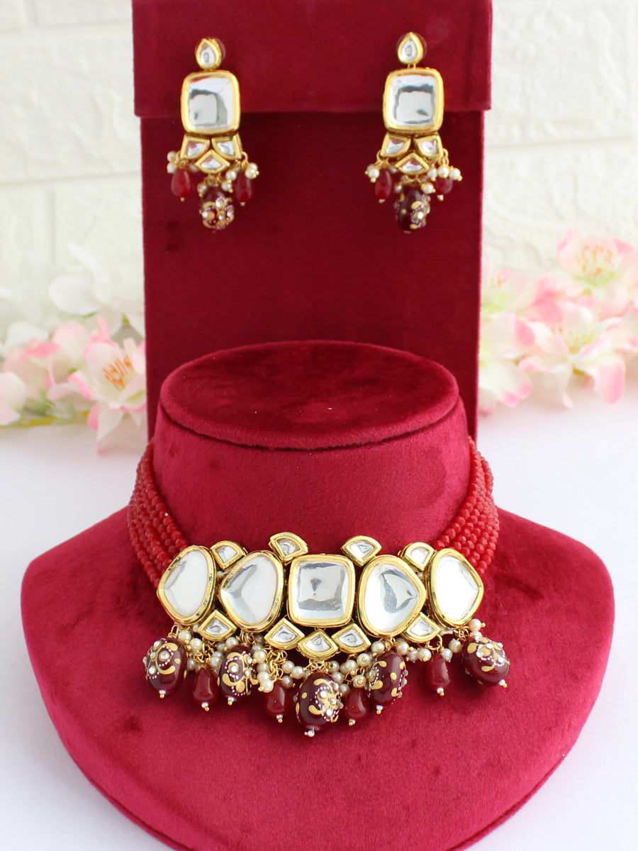 Sajida Necklace Set-Maroon