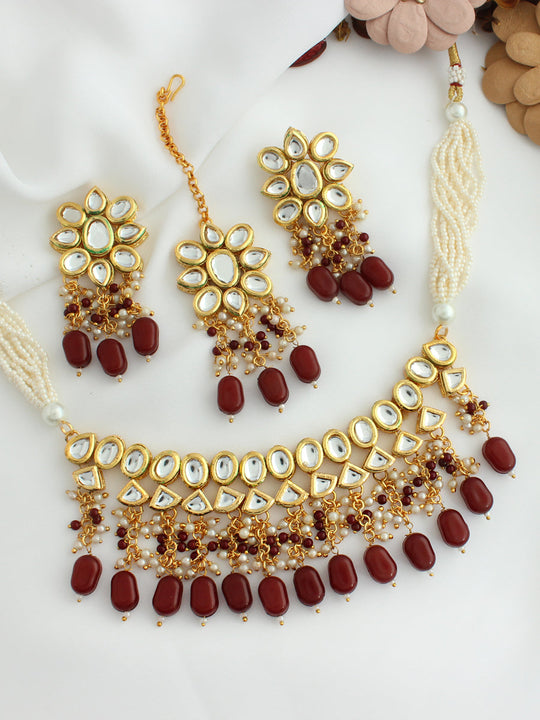 Aarushi Necklace Set-Maroon