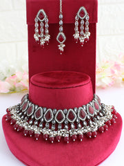 Farha Necklace Set-Maroon