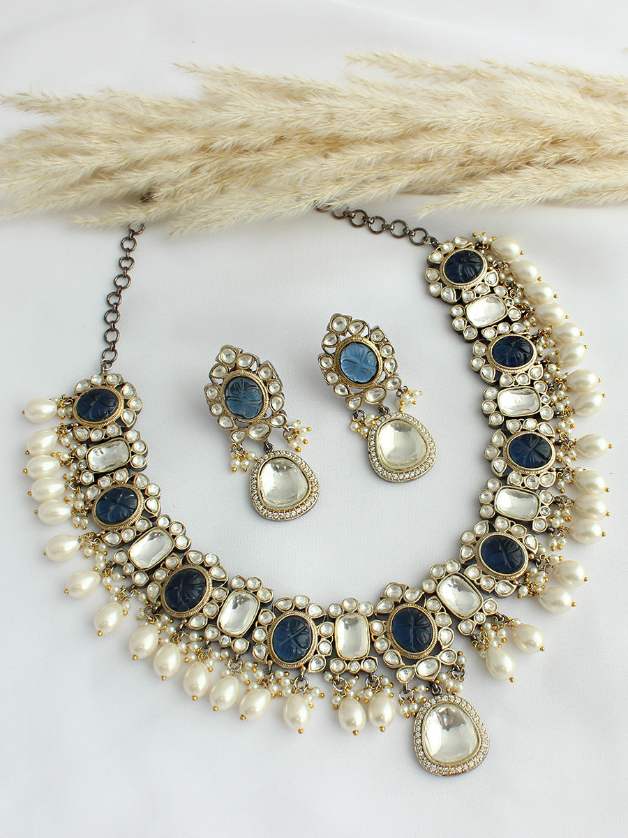 Kolkata Bib Necklace Set - Blue