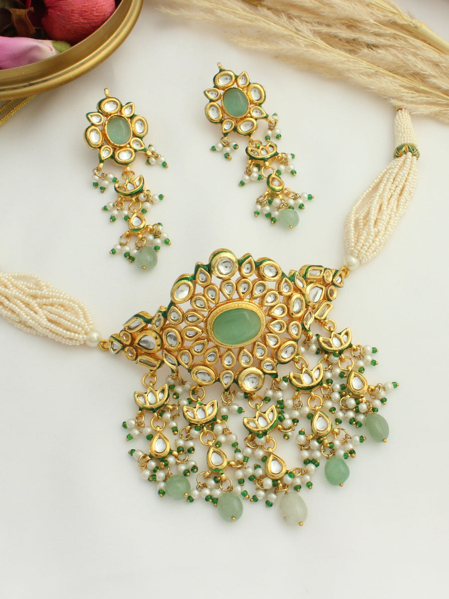 pavitra Choker Necklace Set-Mint Green