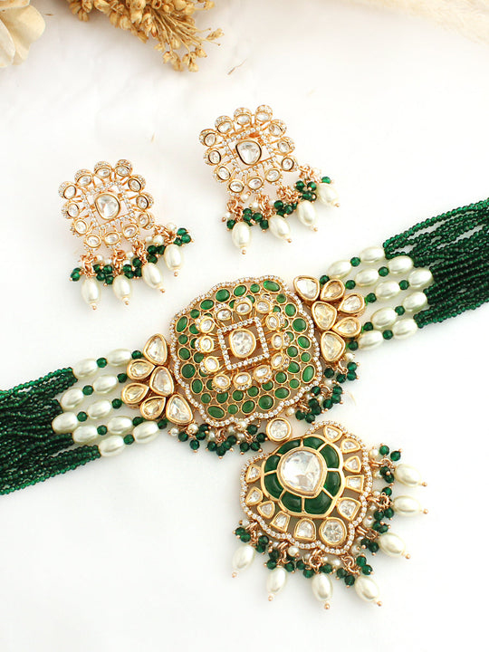 Darjeeling Choker Necklace Set-Green