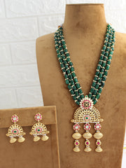 Vaibhavi long Necklace Set-Green