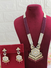 Surat long Necklace Set-Ruby Pink