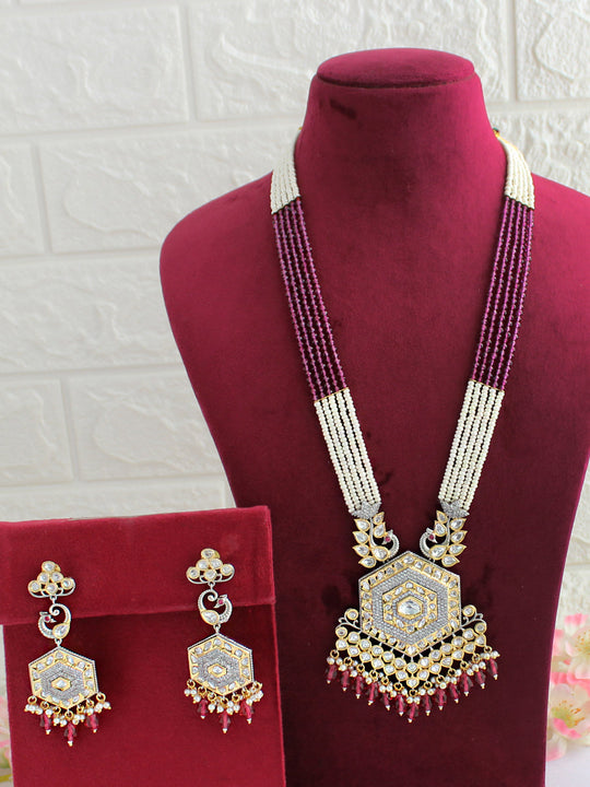 Surat long Necklace Set-Ruby Pink