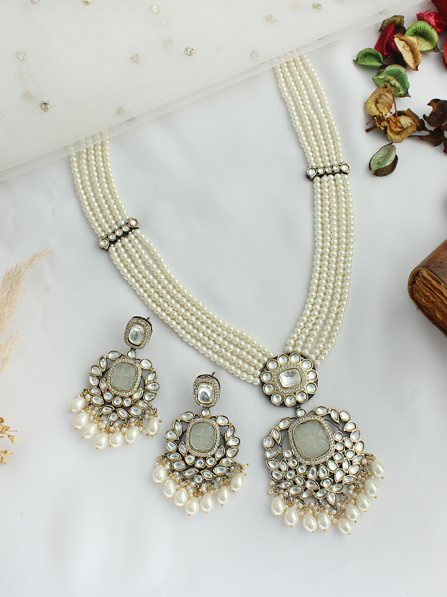 Shillong Long Necklace Set-Grey