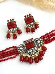 Aditri Choker Necklace Set-Maroon