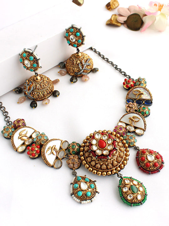 Samyukta Choker Necklace Set-Multicolor