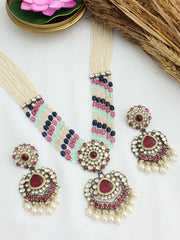 Dhruvi Long Necklace Set-Hot Pink