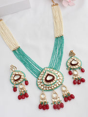 Netra Long Necklace Set - Mint green