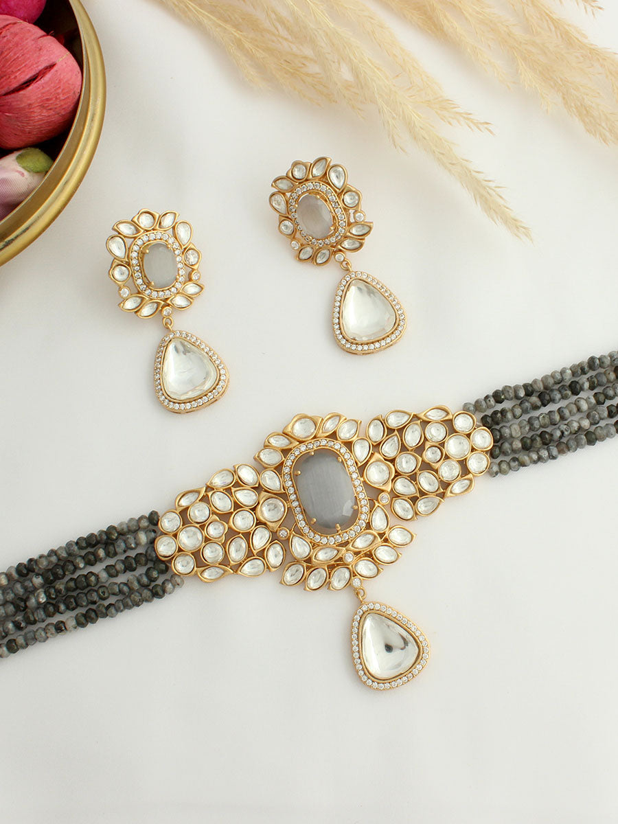 Prisha Necklace Set-Grey