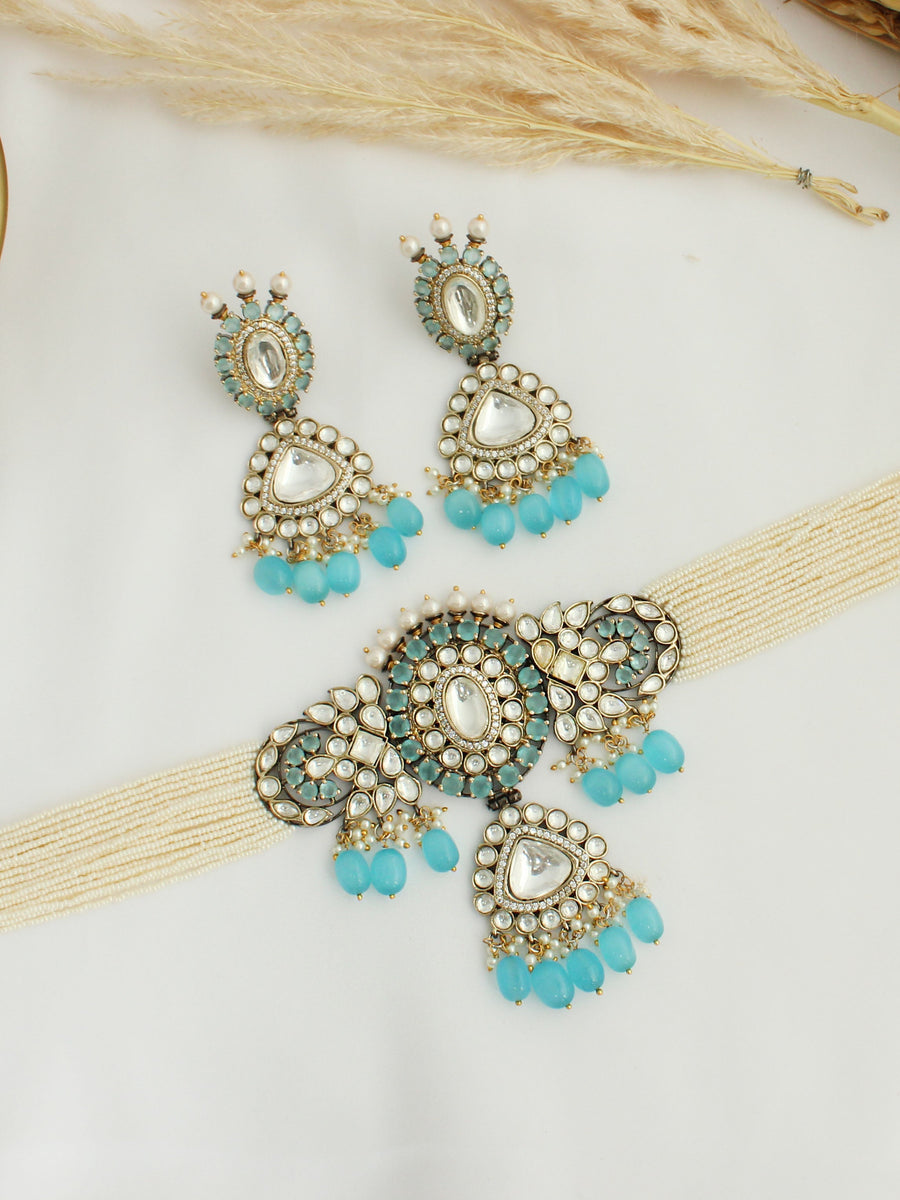 Mrigna Necklace Set-Aqua