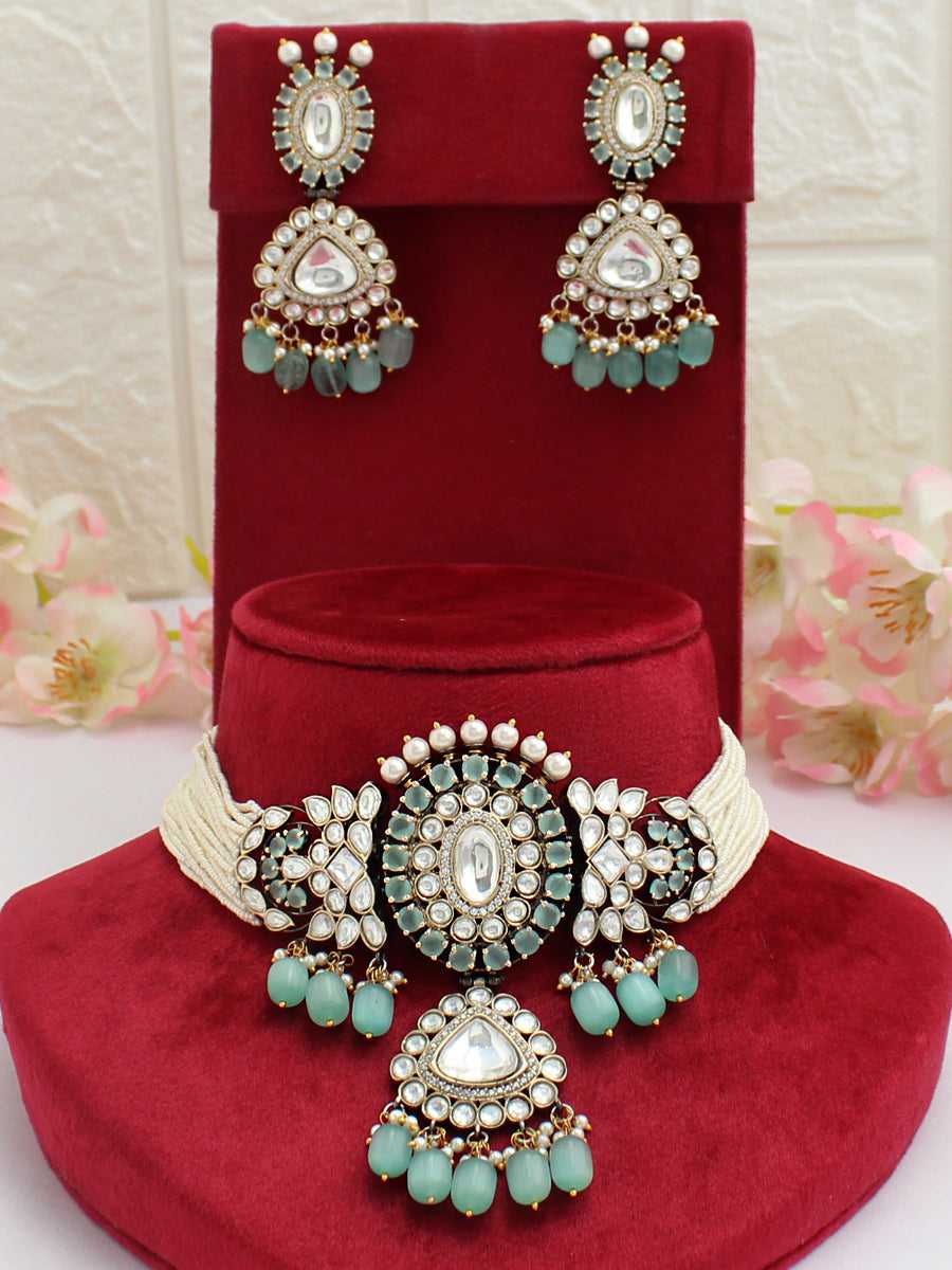 Mrigna Necklace Set-mint Green