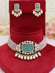 Pranika Choker Necklace Set-Pastel Pink - Mint Green