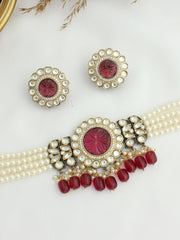 Dipti Choker Necklace Set-Maroon