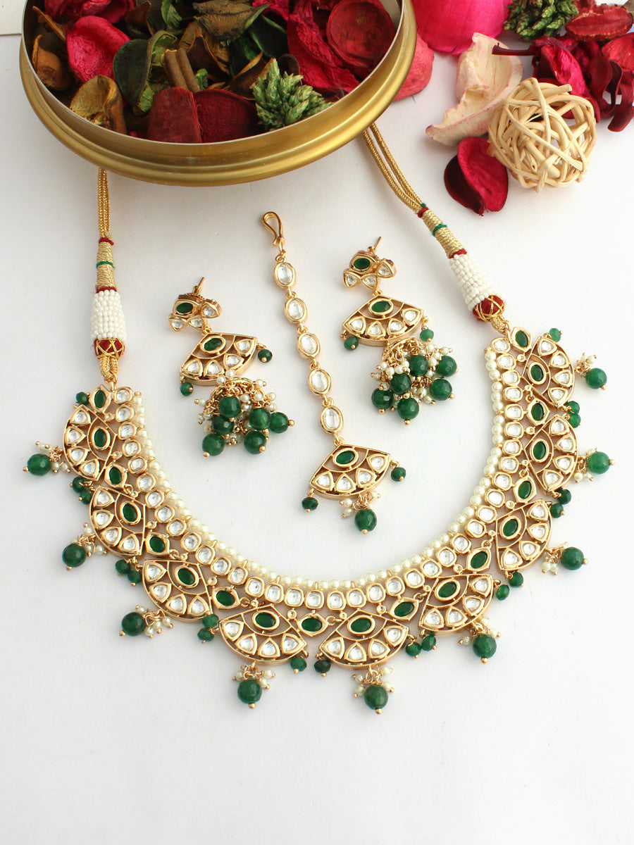 Manushi Bib Necklace Set-Green