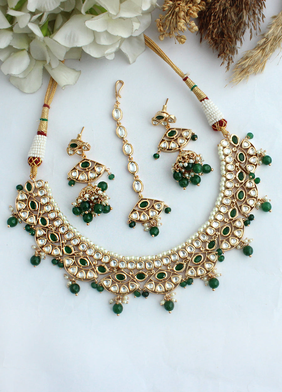 Manushi Bib Necklace Set-Green