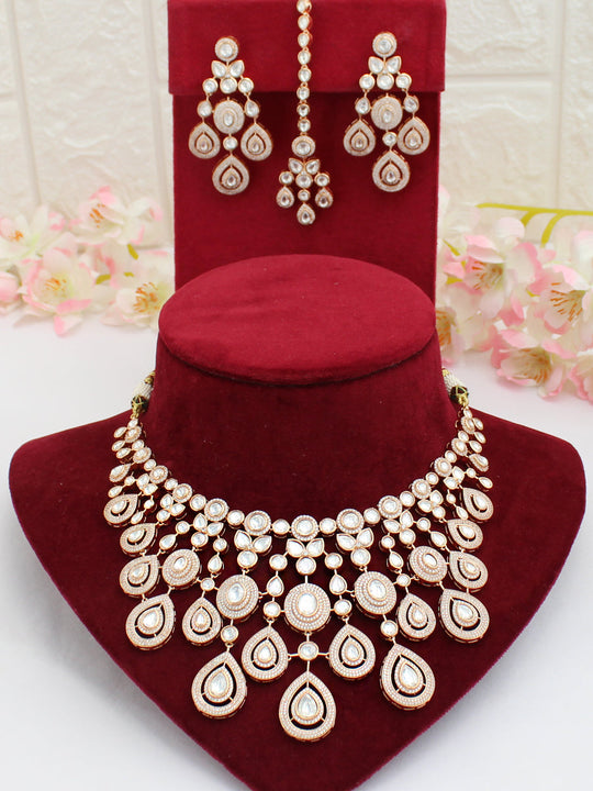 Snehal Bib Necklace Set-Rose Gold