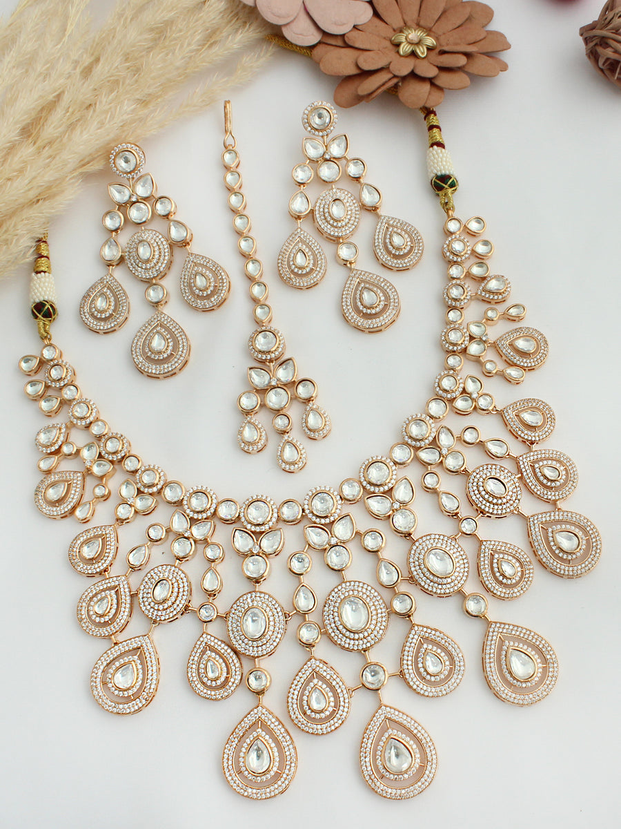 Snehal Bib Necklace Set - Rose Gold