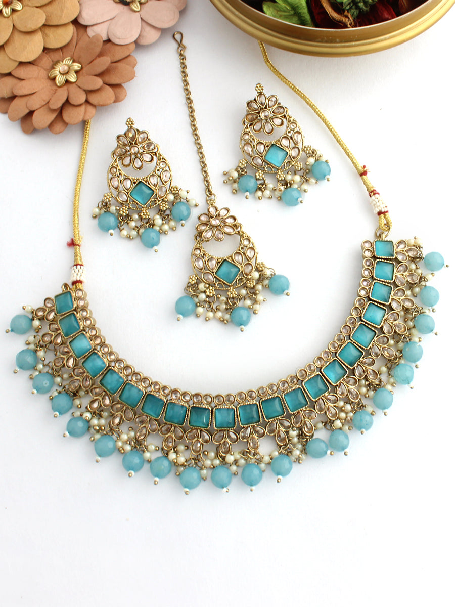 Ritika Necklace Set - Aqua