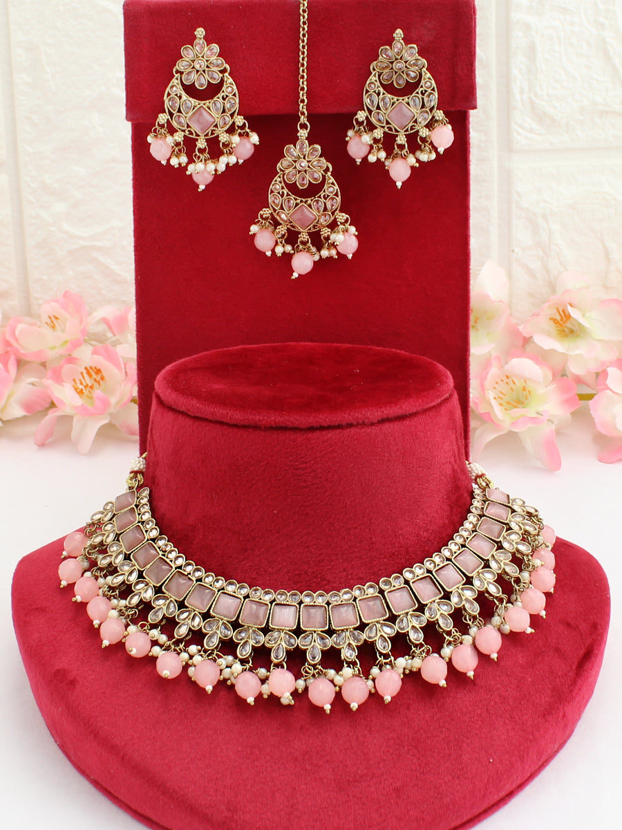 Ritika Necklace Set - Pastel Pink