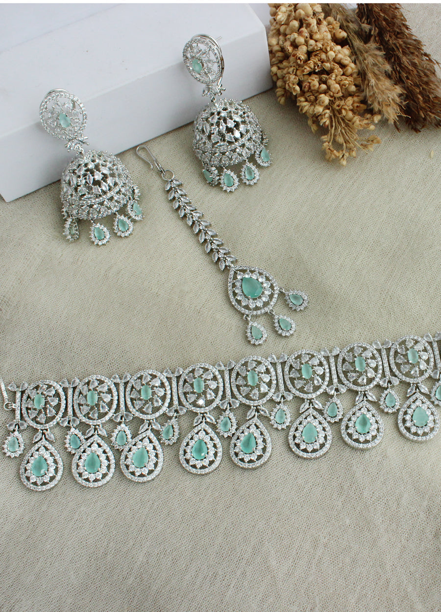 Nayra Choker Necklace Set-Mint Green