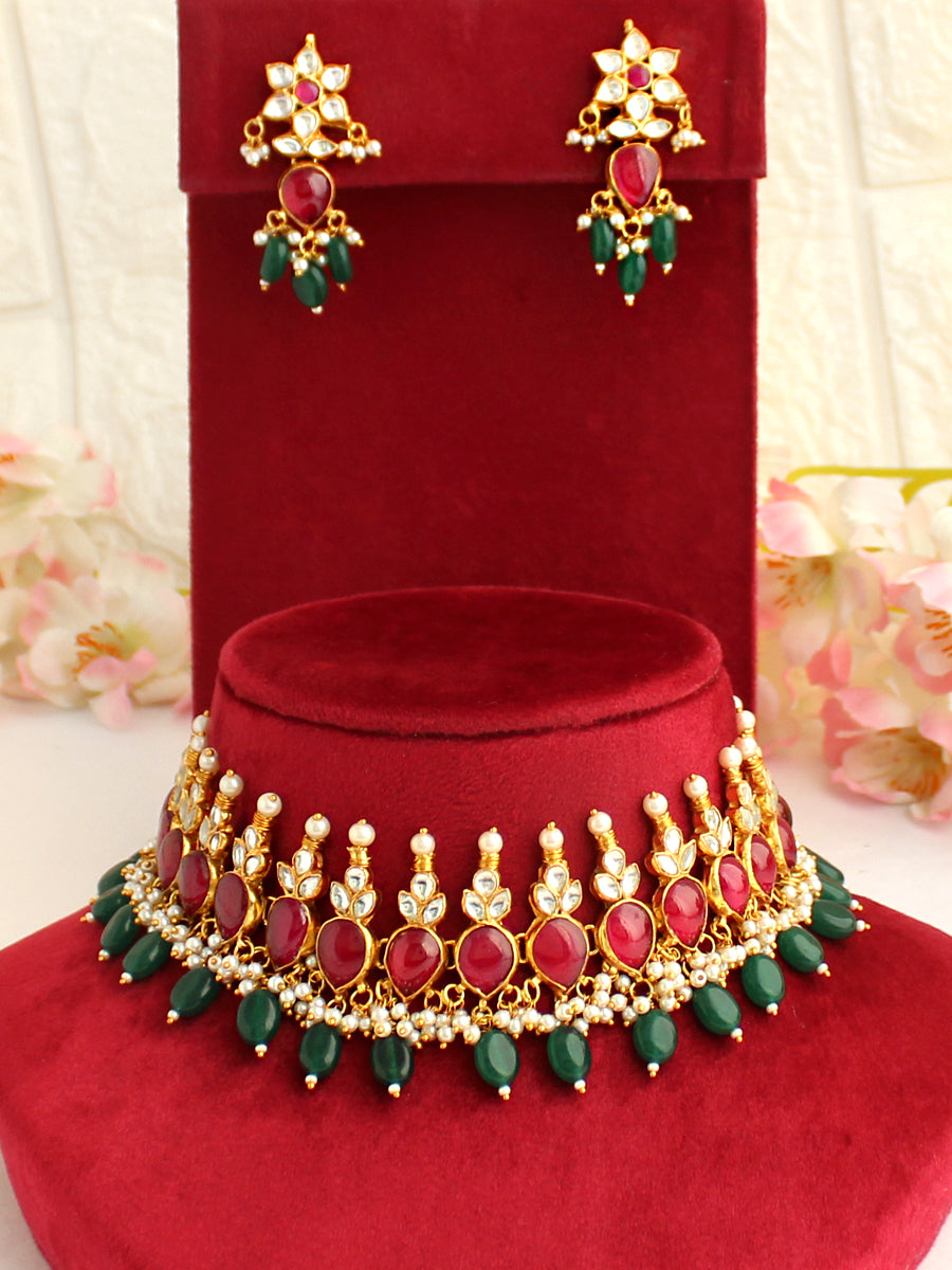 Shweta Choker Necklace Set-Maroon