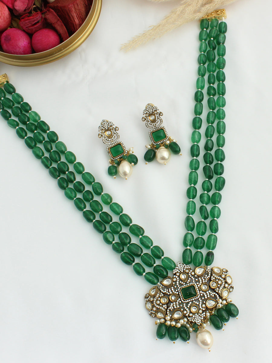 Prisha Long Necklace Set - Green