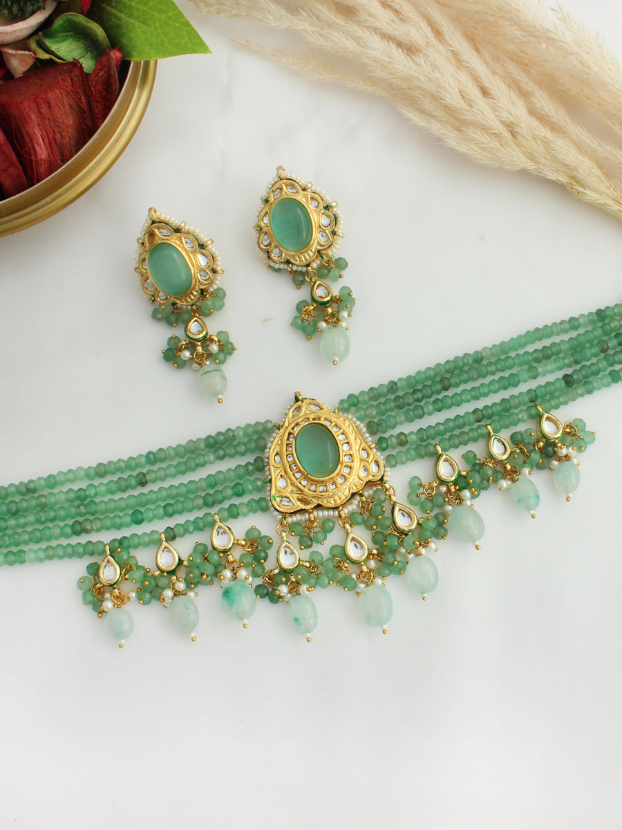 Gunjan Necklace Set - Mint Green