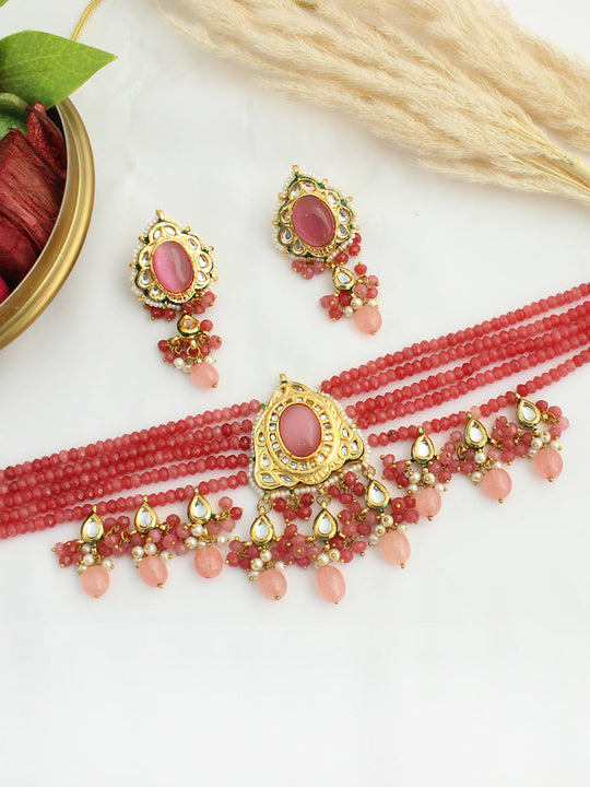 Gunjan Necklace Set - Pink