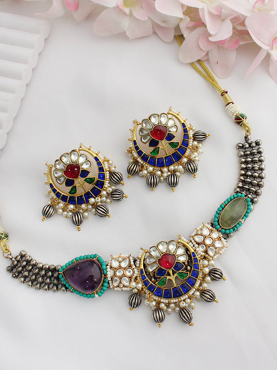 Upavan Choker Necklace Set-Multicolor