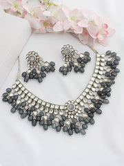 Amara Bib Necklace Set-Grey