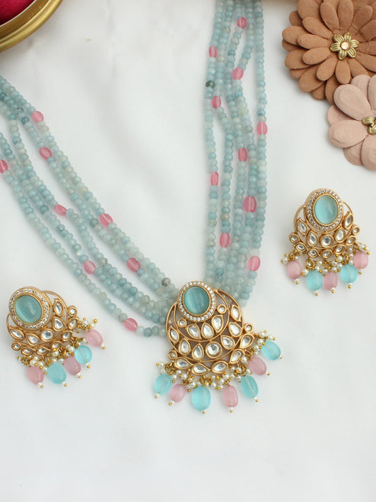 Shipra Bib Necklace Set - Aqua