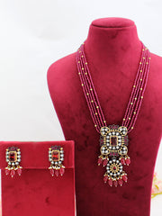 Ubika Long Necklace Set-Maroon