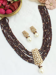 Adwita Long Necklace Set - Maroon