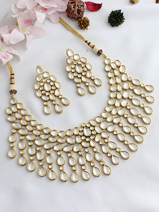 Gulnaaz Bib Necklace Set - White