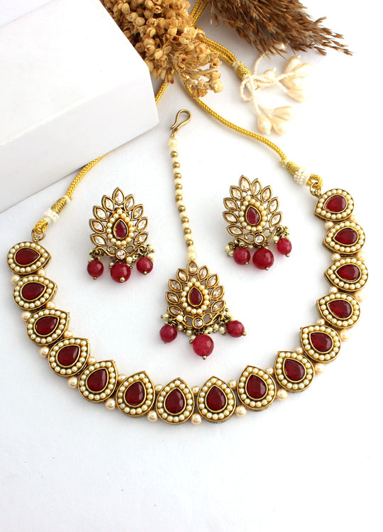 Samiya Necklace Set-Maroon