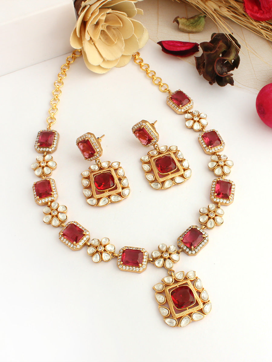 Amishi Necklace Set-Multicolor-Hot Piink