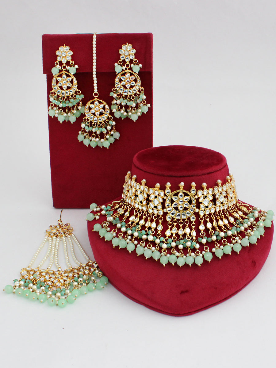 Mehrish Necklace Set-Mint Green