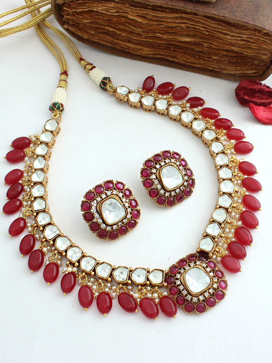 Maitri Necklace Set-Hot pink