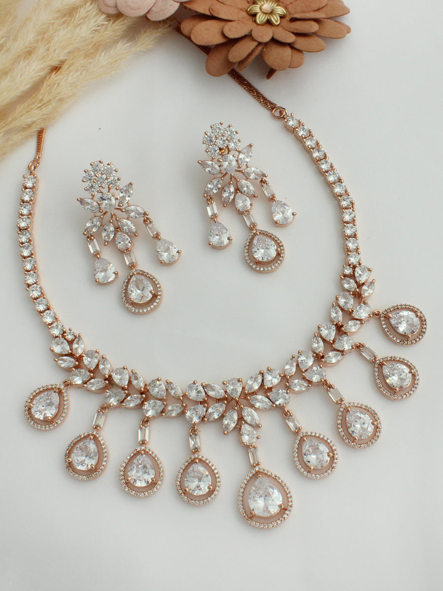 Mitali Bib Necklace Set - Rose Gold 