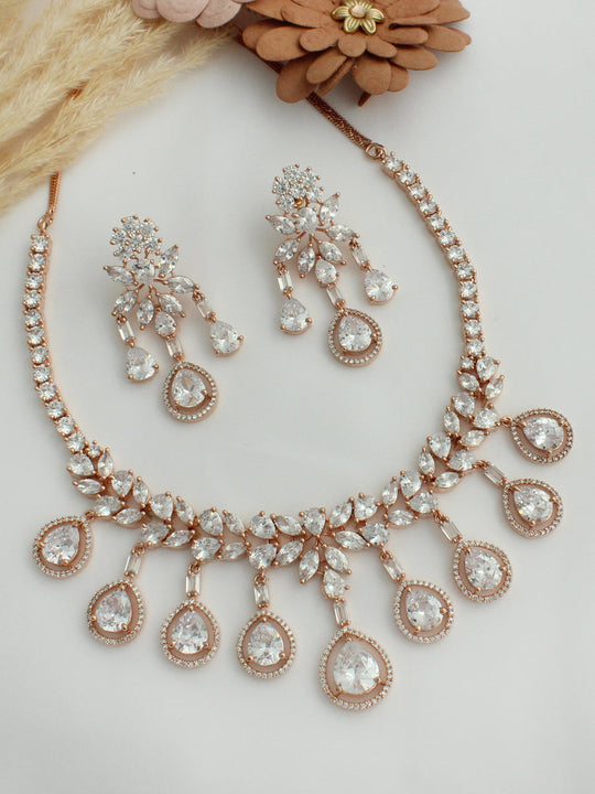 Mitali Bib Necklace Set - Rose Gold 